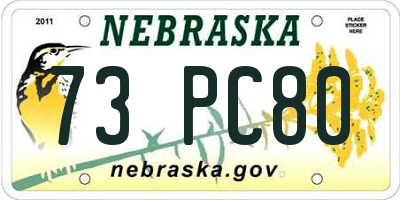 NE license plate 73PC80
