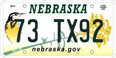 NE license plate 73TX92