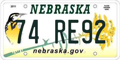 NE license plate 74RE92