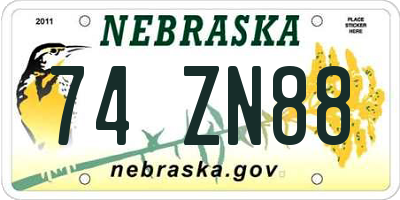 NE license plate 74ZN88