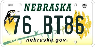 NE license plate 76BT86