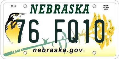 NE license plate 76FQ10
