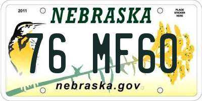 NE license plate 76MF60