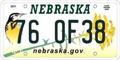 NE license plate 76OF38