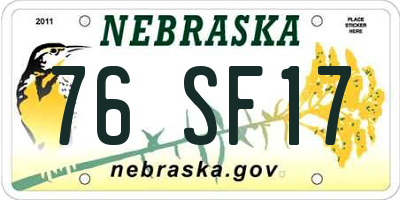 NE license plate 76SF17