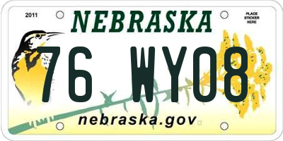 NE license plate 76WY08