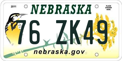 NE license plate 76ZK49