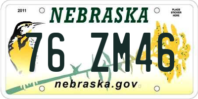 NE license plate 76ZM46