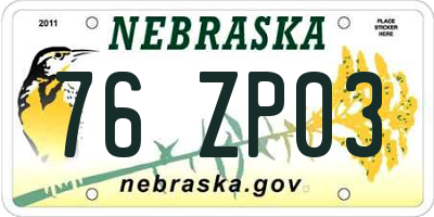 NE license plate 76ZP03