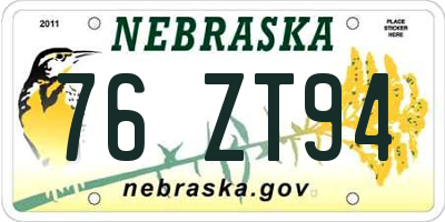 NE license plate 76ZT94