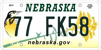 NE license plate 77FK58