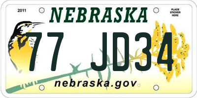NE license plate 77JD34