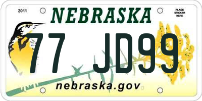 NE license plate 77JD99