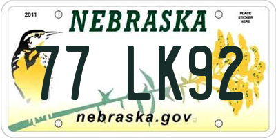 NE license plate 77LK92