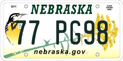 NE license plate 77PG98