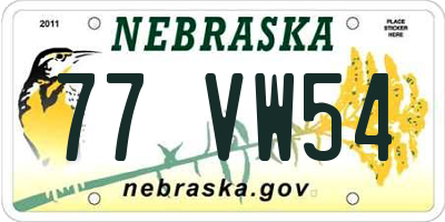 NE license plate 77VW54