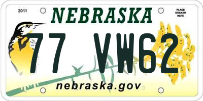 NE license plate 77VW62