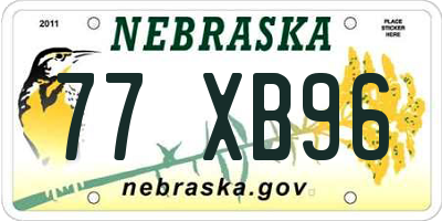 NE license plate 77XB96