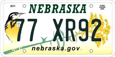 NE license plate 77XR92