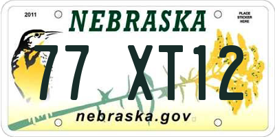 NE license plate 77XT12