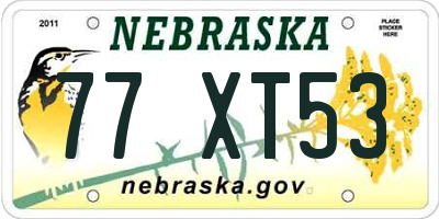 NE license plate 77XT53
