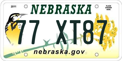 NE license plate 77XT87