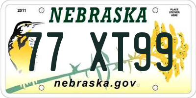 NE license plate 77XT99