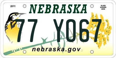 NE license plate 77YO67
