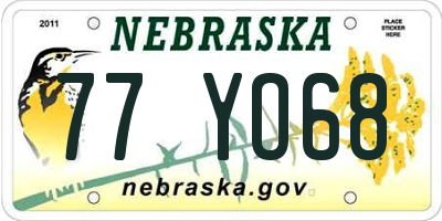 NE license plate 77YO68