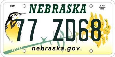 NE license plate 77ZD68