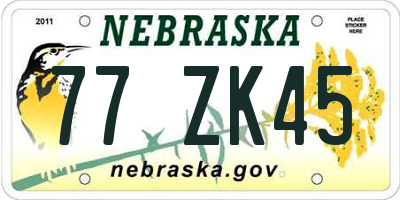 NE license plate 77ZK45