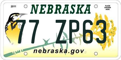 NE license plate 77ZP63