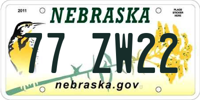 NE license plate 77ZW22