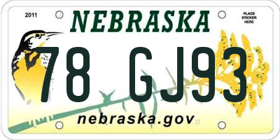 NE license plate 78GJ93