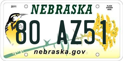 NE license plate 80AZ51