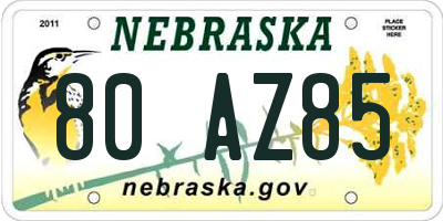 NE license plate 80AZ85