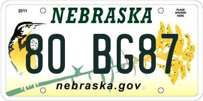 NE license plate 80BG87