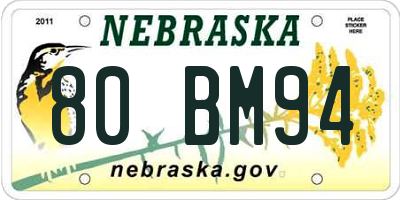 NE license plate 80BM94