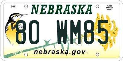NE license plate 80WM85