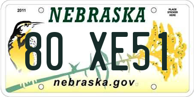 NE license plate 80XE51