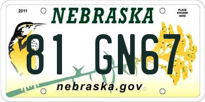 NE license plate 81GN67