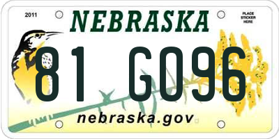 NE license plate 81GO96