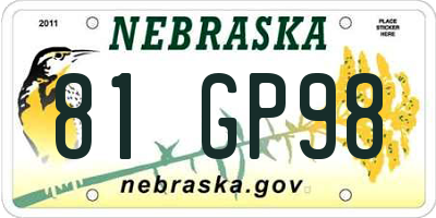 NE license plate 81GP98