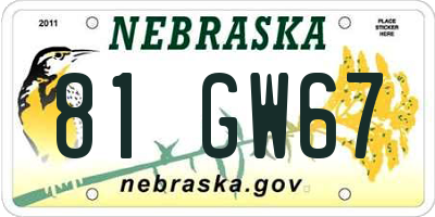 NE license plate 81GW67