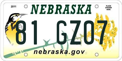 NE license plate 81GZ07