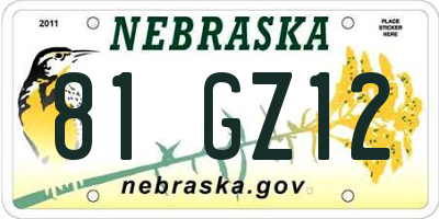 NE license plate 81GZ12
