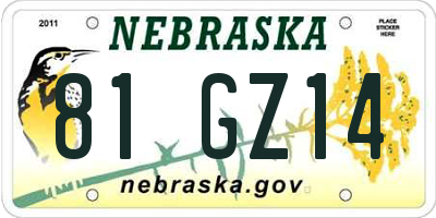NE license plate 81GZ14