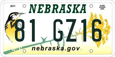 NE license plate 81GZ16