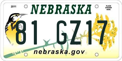 NE license plate 81GZ17