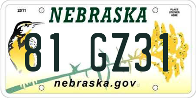 NE license plate 81GZ31